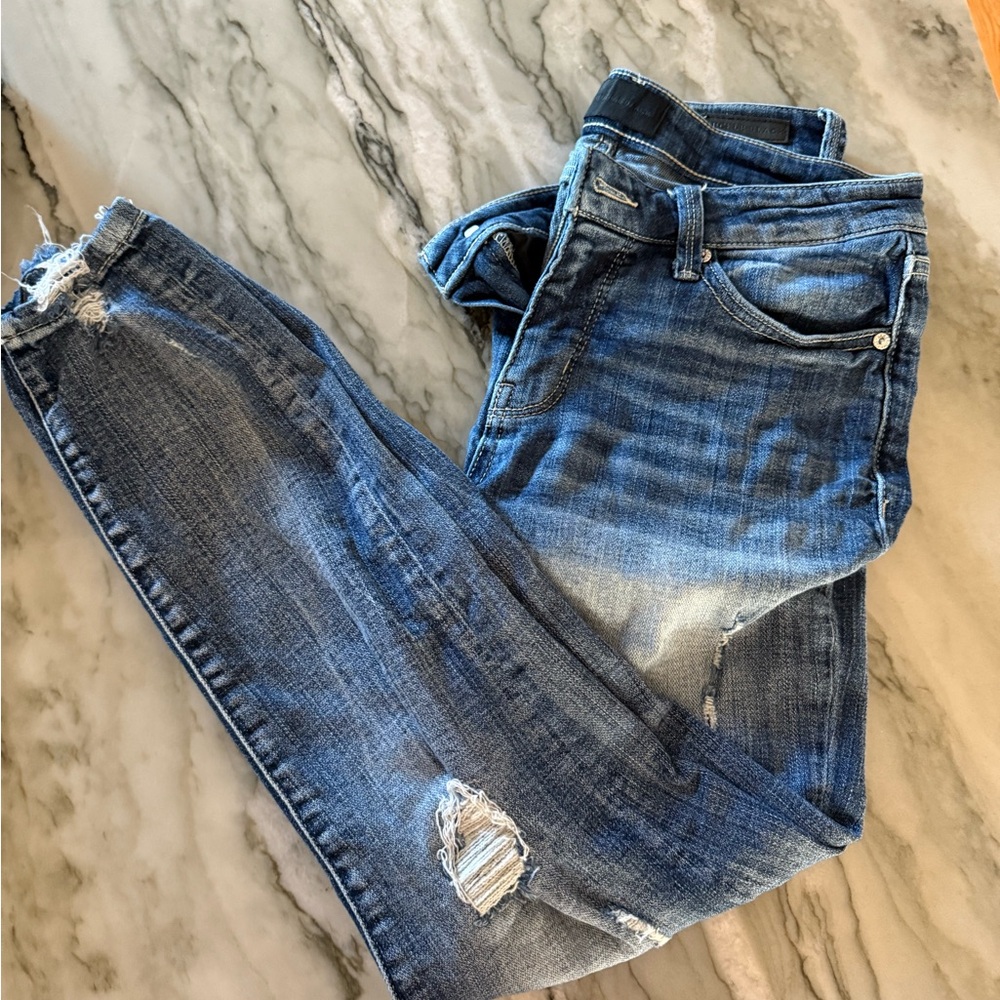 BKE Ankle Cropped Distressed Blue Jeans